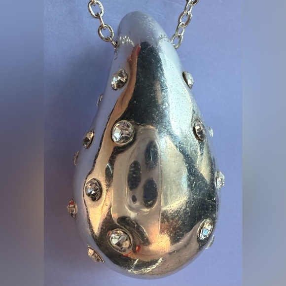 Claire's Silver-tone Bubble Teardrop Pendant with Faux Rhinestones Necklace - Picture 6 of 9
